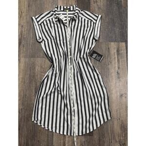 Express Black and White Striped Shirt Dress Size Small